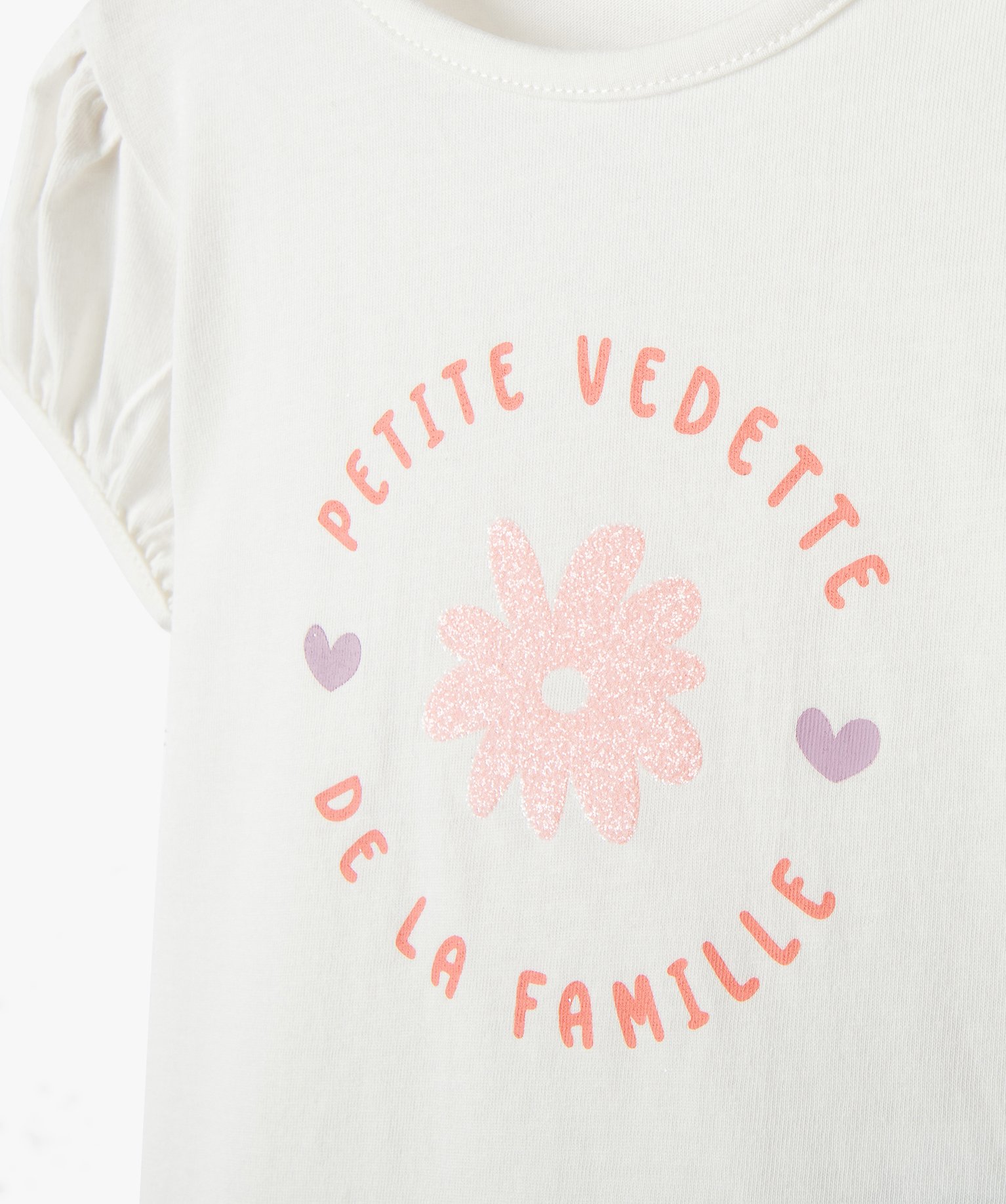 Tee-shirt bébé fille à manches ballon et message pailleté ecru | GEMO