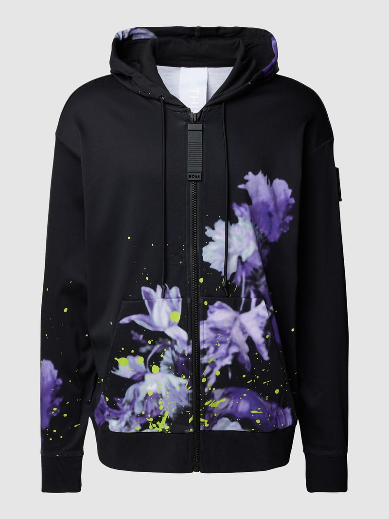 Sweatjacke aus reiner Baumwolle mit Kapuze Modell 'Lotus' in schwarz