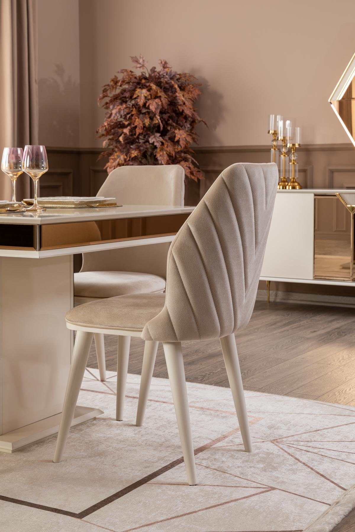 JVmoebel Esszimmer-Set Tisch 4x Stühle Gruppe Esszimmer Garnitur Set, (5-St., Nur Esstisch + 4x Stühle), Hochglanz