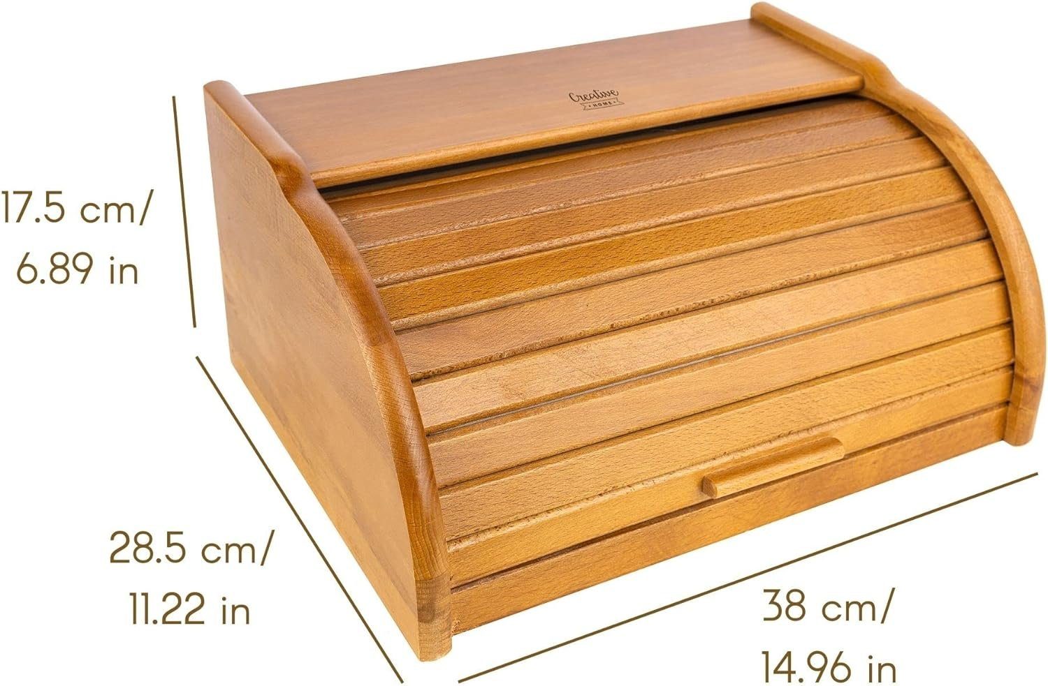Creative Home Brotkasten Holz 38 x 28,5 x 17,5 cm Brotkiste mit Rolldeckel Brotbox