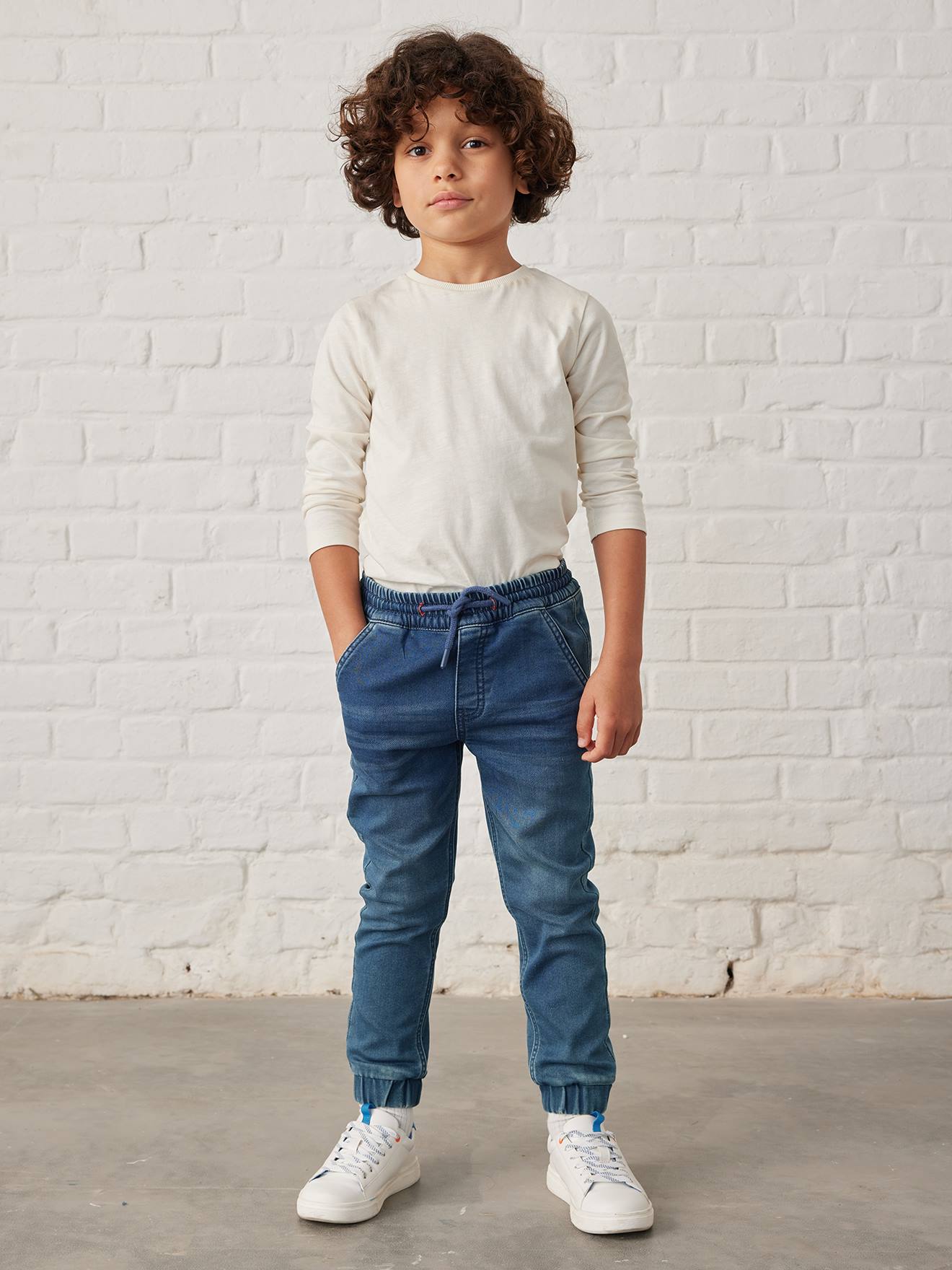 Pantalon jogger en molleton effet denim facile à enfiler garçon stone