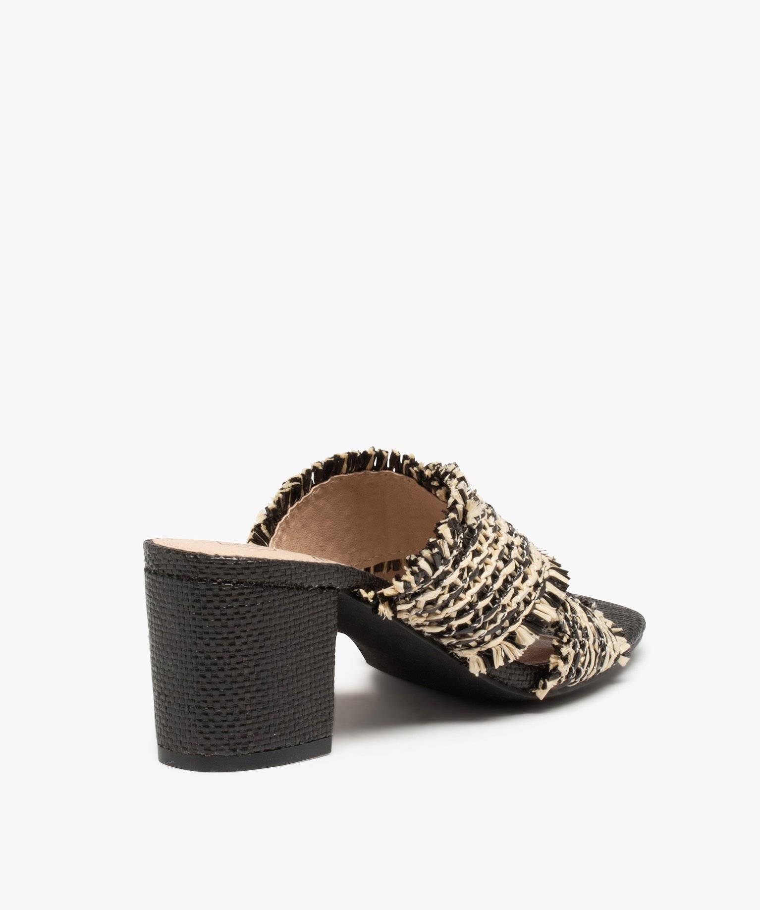 Mules femme à talon et brides en fibres tressées noir | GEMO