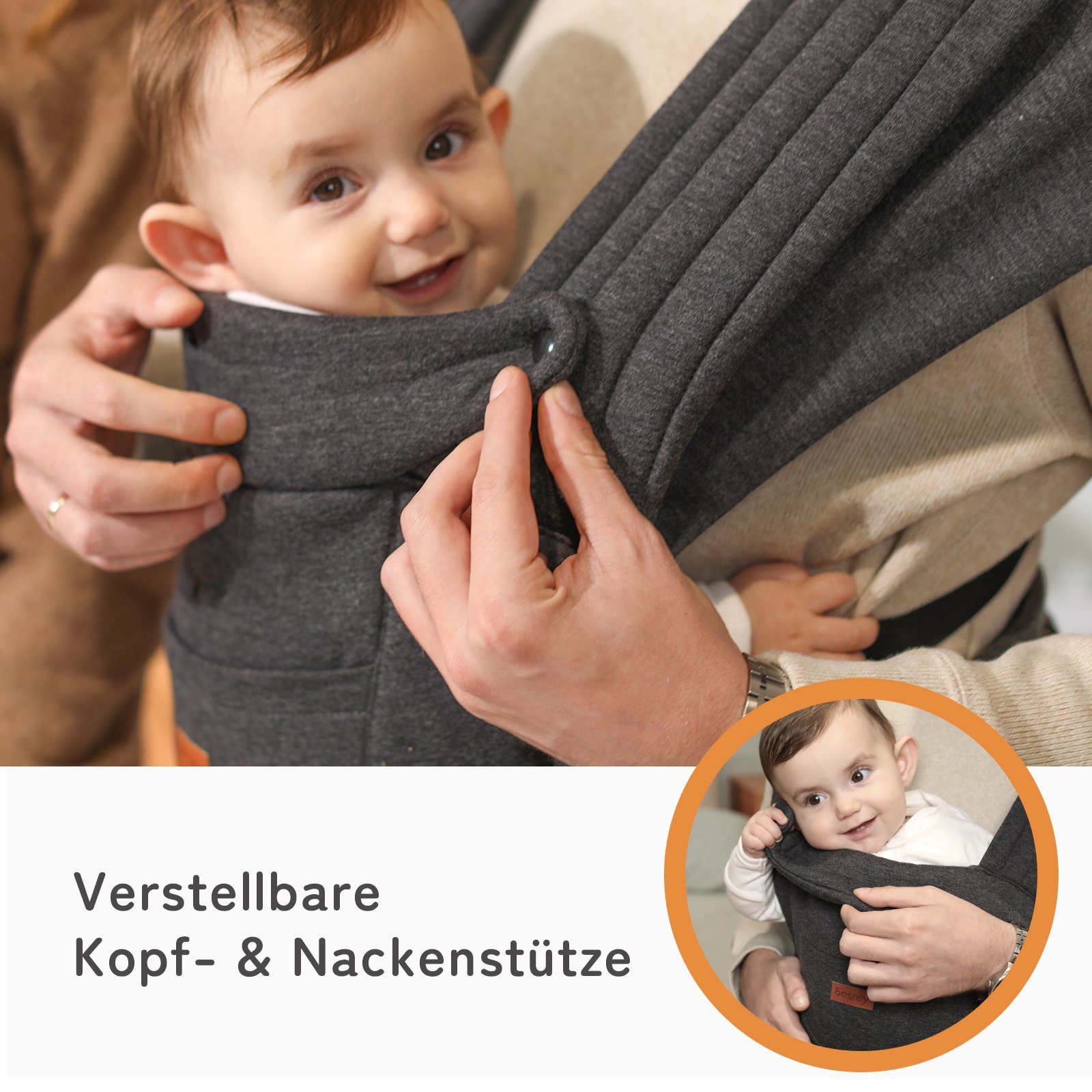 besrey Babytrage babytrage Wrap Bauchtrage für Babys & Kleinkinder bis zu 11kg, Winter Komfort Träger