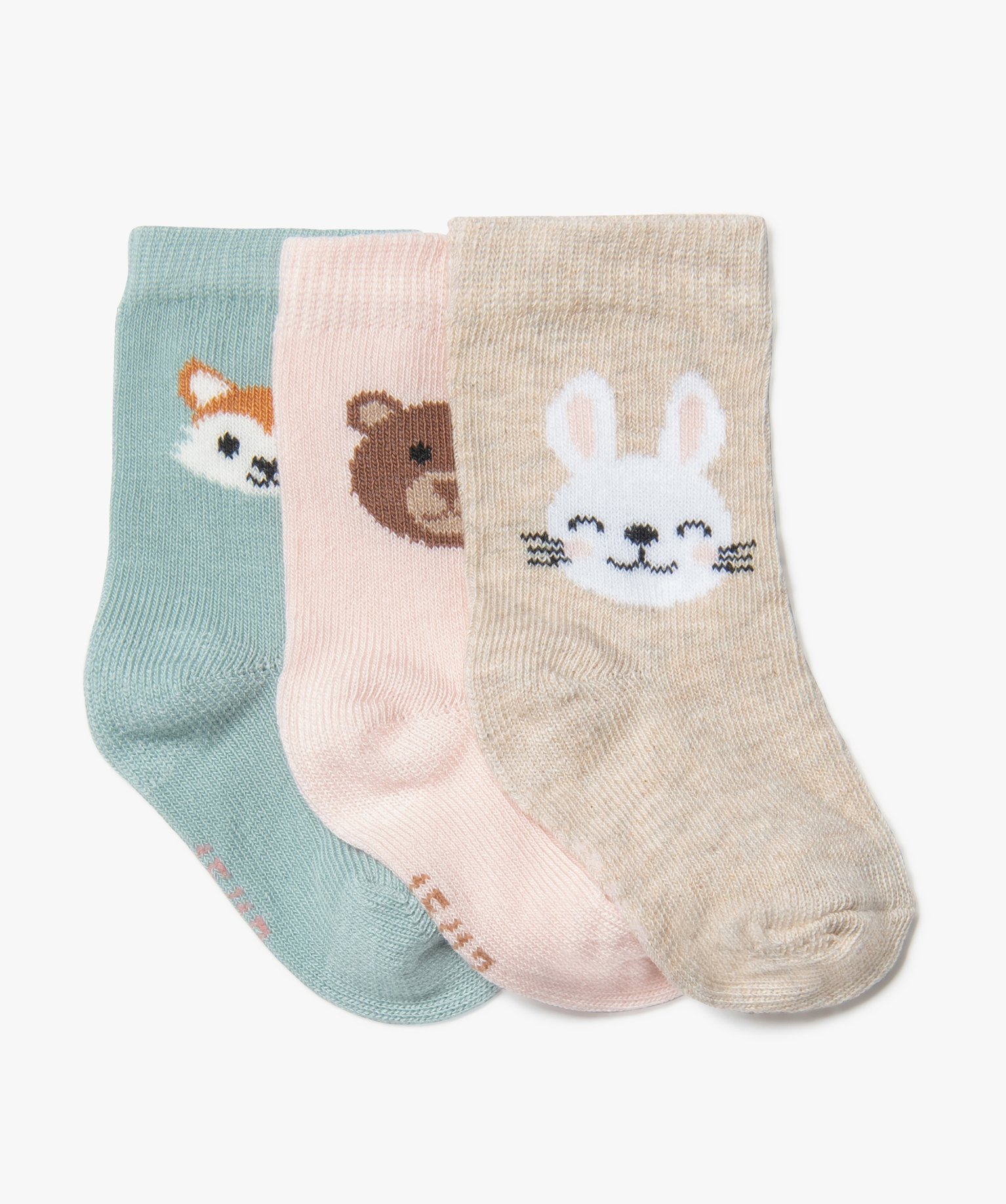 Chaussettes hautes imprimé animaux bébé fille (lot de 3) beige | GEMO
