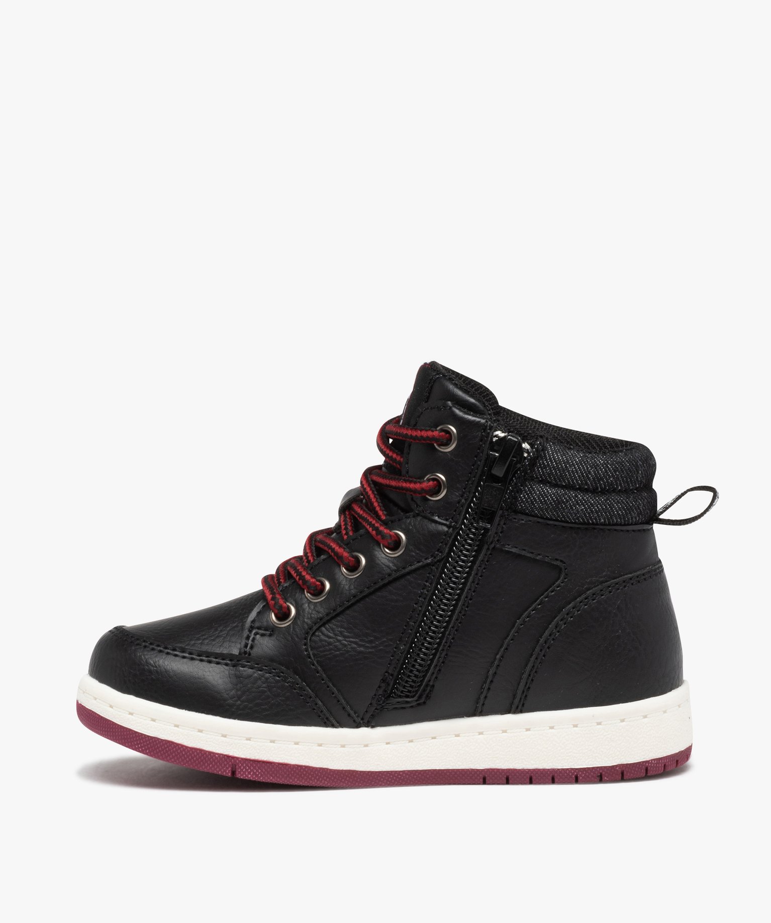 Baskets Garçon mid-cut unies à col en toile noir | GEMO
