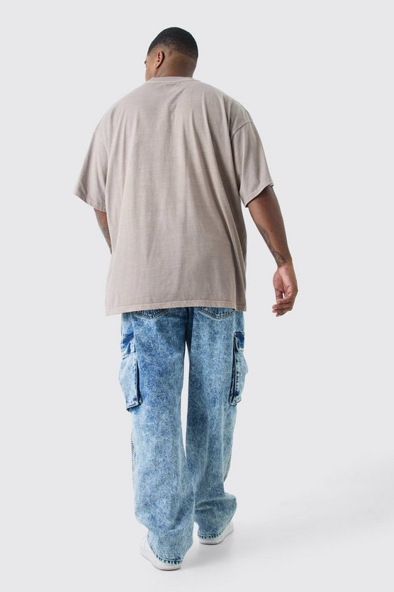 Plus Skinny Cargo-Bikerjeans mit Acid-Waschung