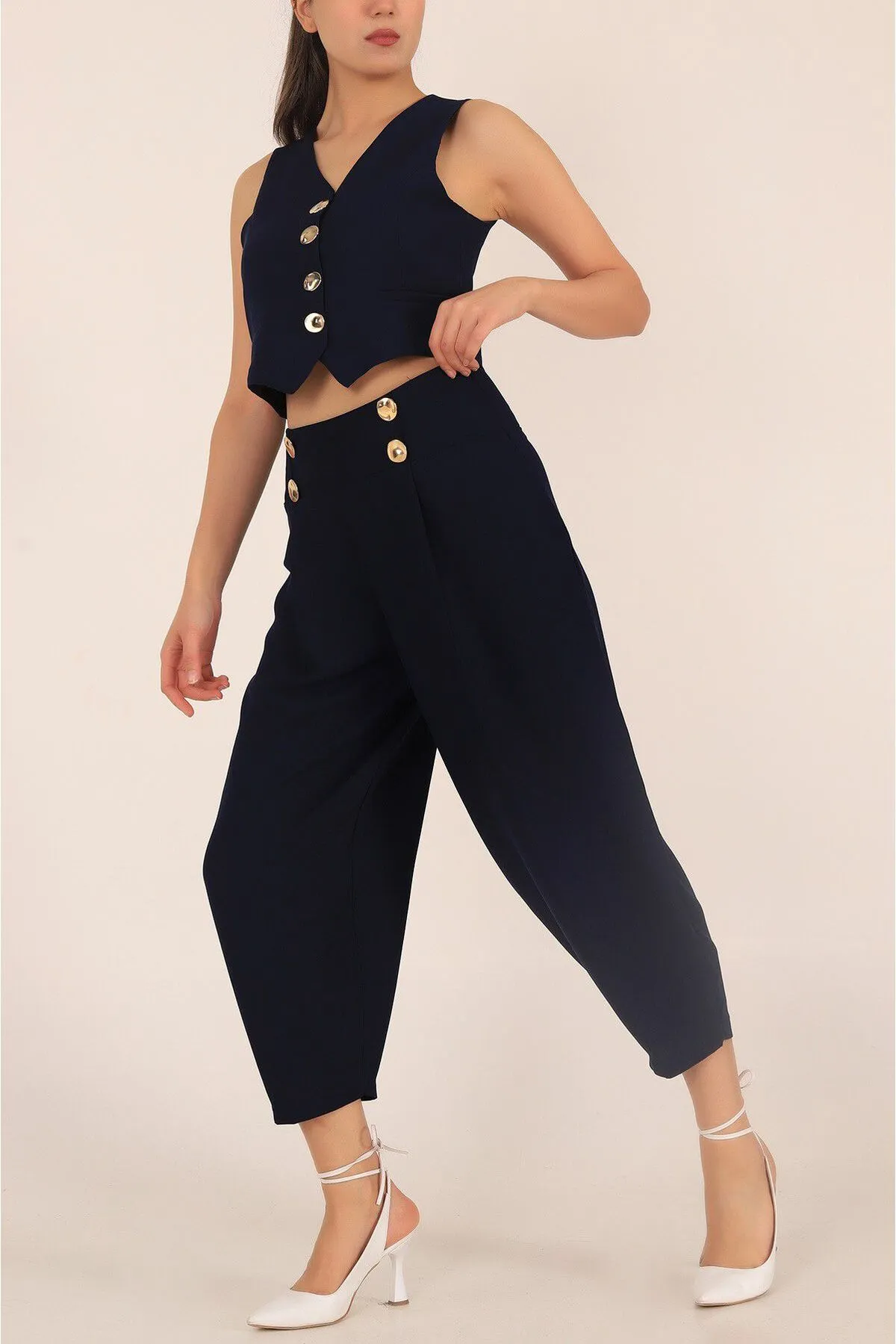 Laluvia  Marineblaues Weste-Hosen-Set