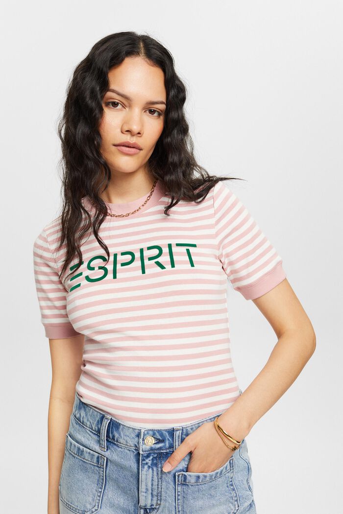 Gestreiftes Baumwoll-T-Shirt mit Logo-Print