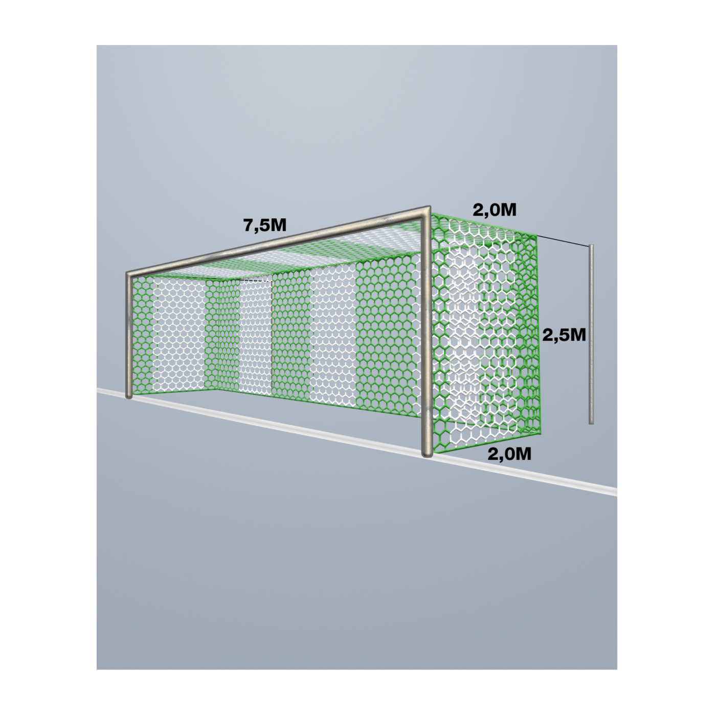 Cawila Tornetz HEXA 7,50x2,50m | Tiefe 2,0x2,0m | Maschenweite 12cm | Stärke 4mm | grün/weiß