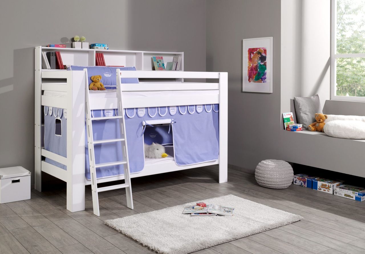 Relita Etagenbett Jan mit Bücherregal und Vorhang blau/boy