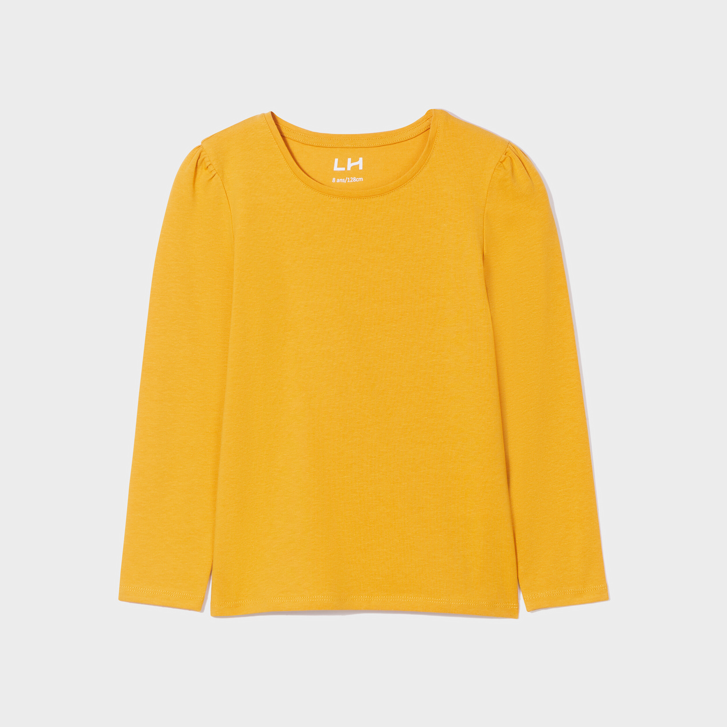 T-shirt manches longues à fronces jaune moutarde fille | La Halle