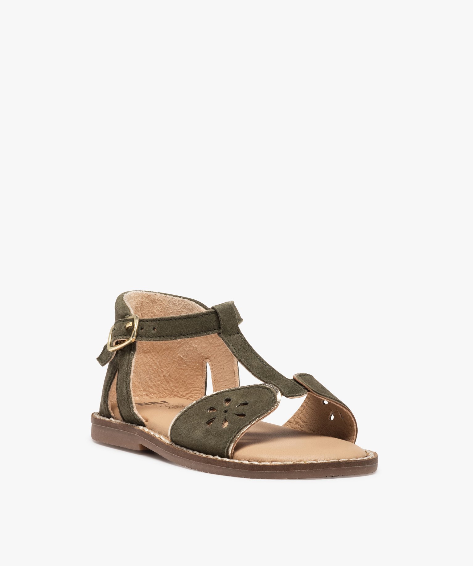 Sandales fille dessus cuir retourné à talon fermé – NA! kaki | GEMO