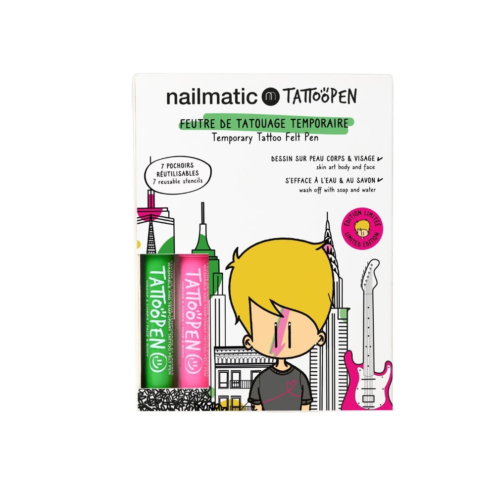 nailmatic COFFRET DUO TATTOOPEN KIT TATTOOPEN JO LITTLE NYC. 7 POCHOIRS