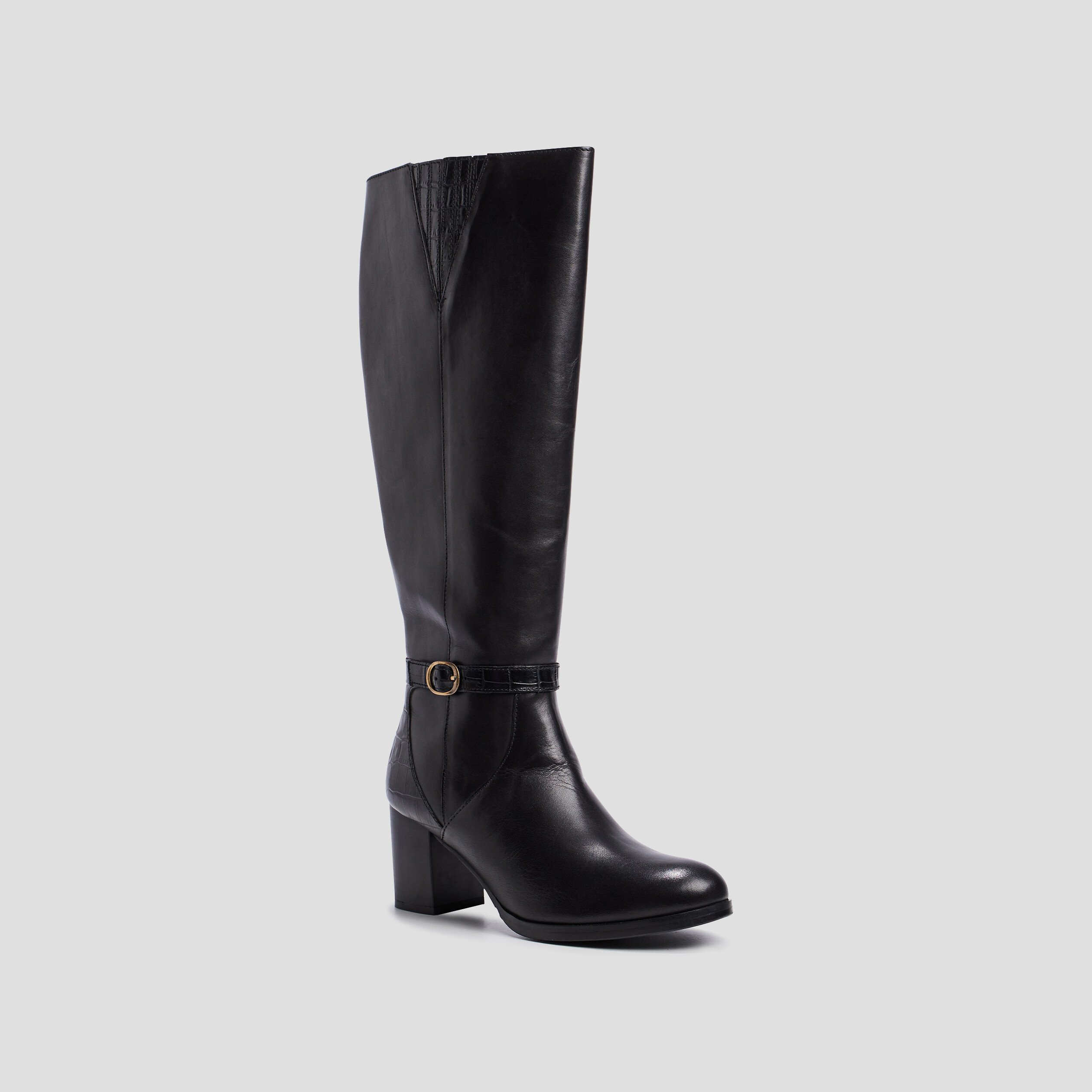 Bottes en cuir à talons et boucles noir femme | La Halle