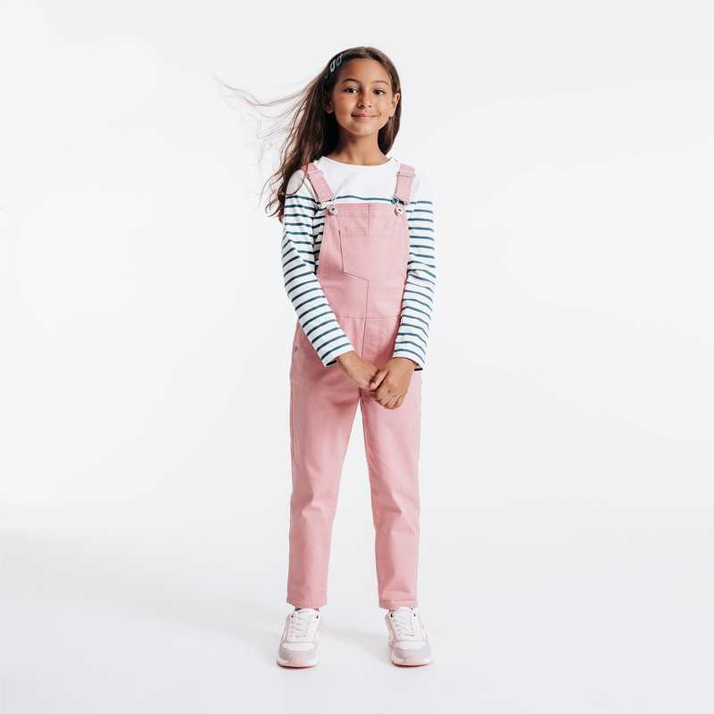 Salopette en toile unie rose fille