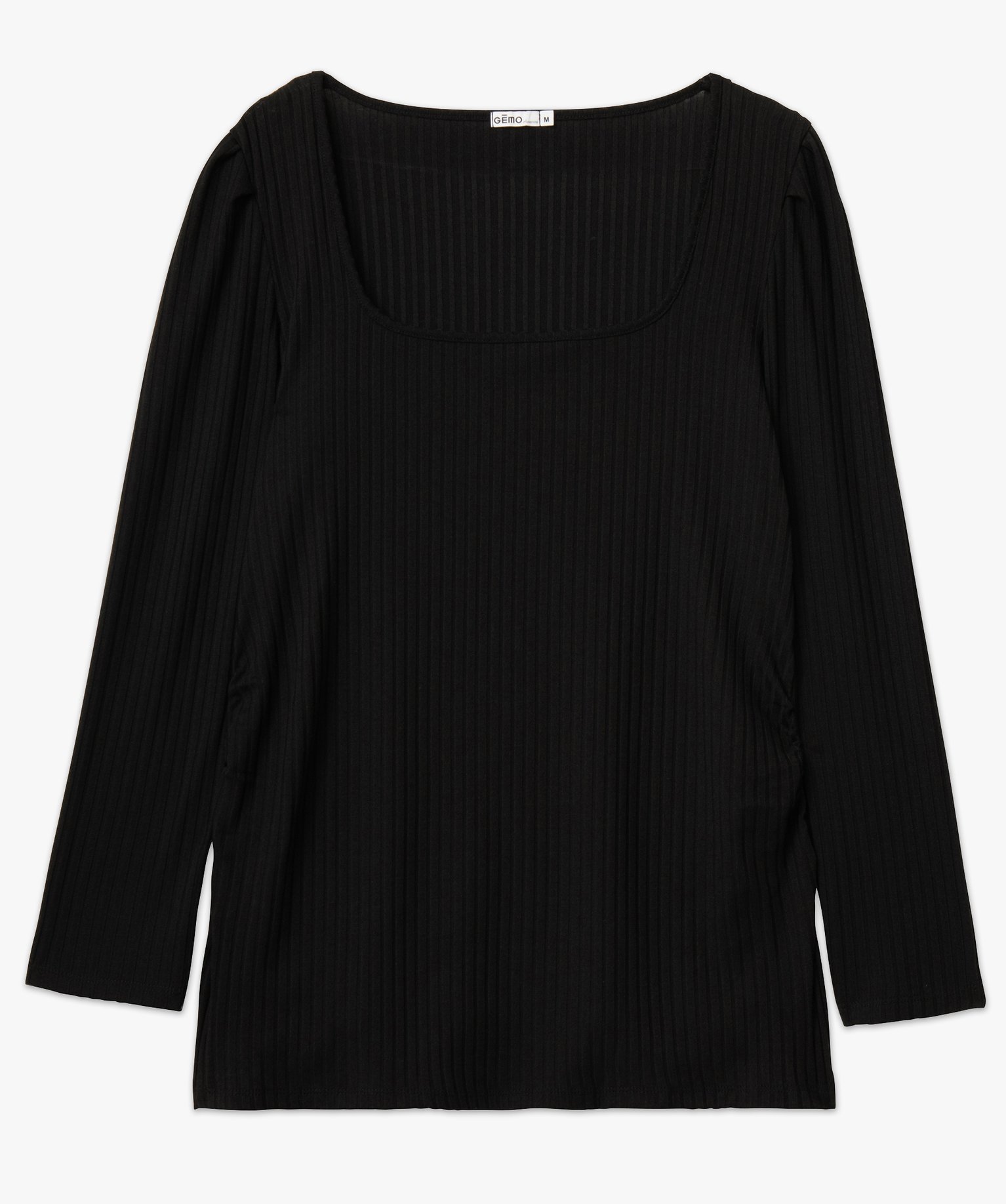 Tee-shirt de grossesse à manches longues et col carré noir | GEMO