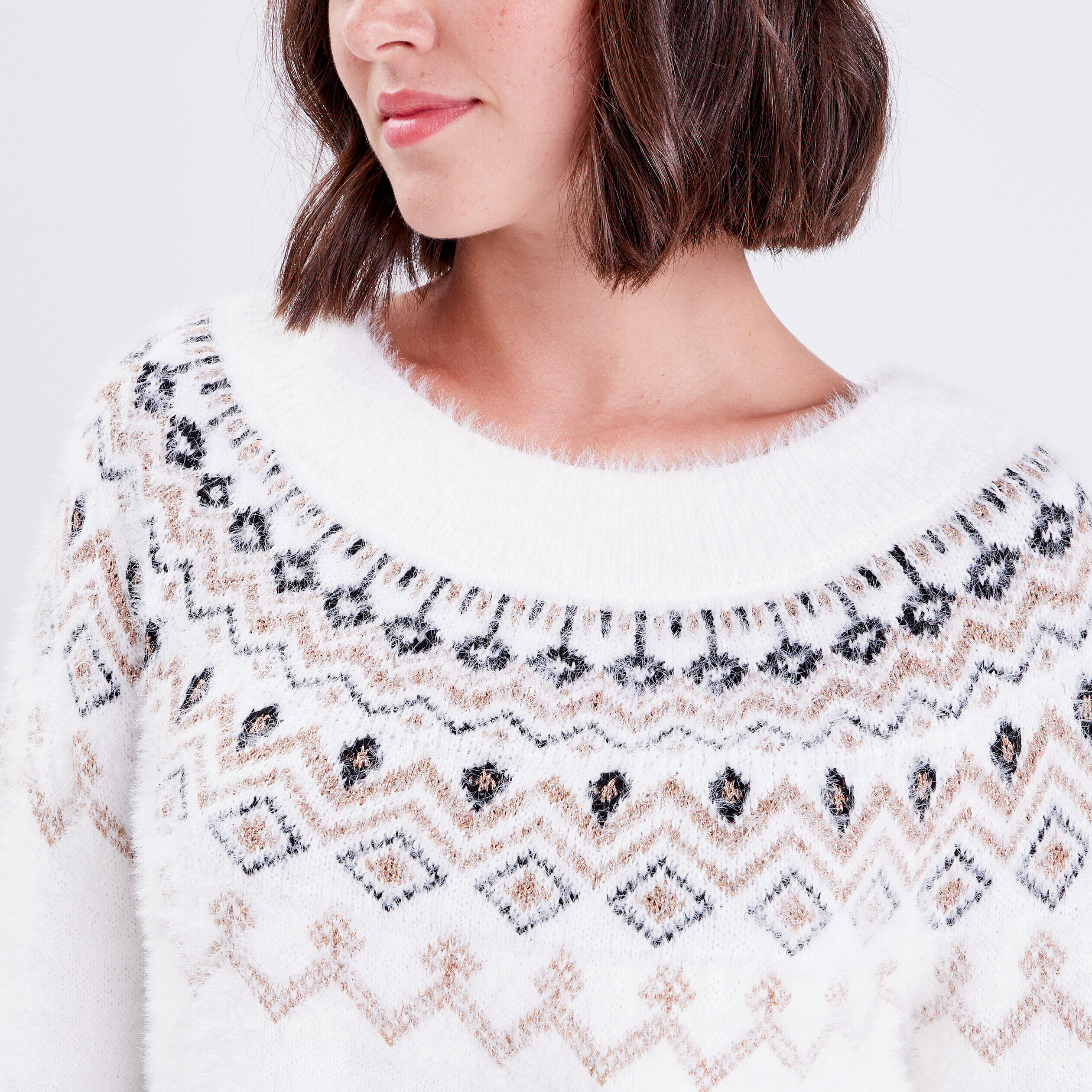Pull avec col rond ecru femme | Cache Cache