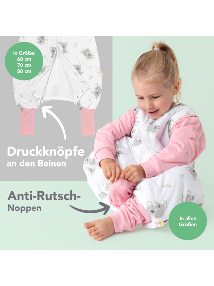 Schlummersack Schlafsack mit Füßen und umklappbaren Bündchen, 2.5 TOG in Rosa-Weiß günstig kaufen