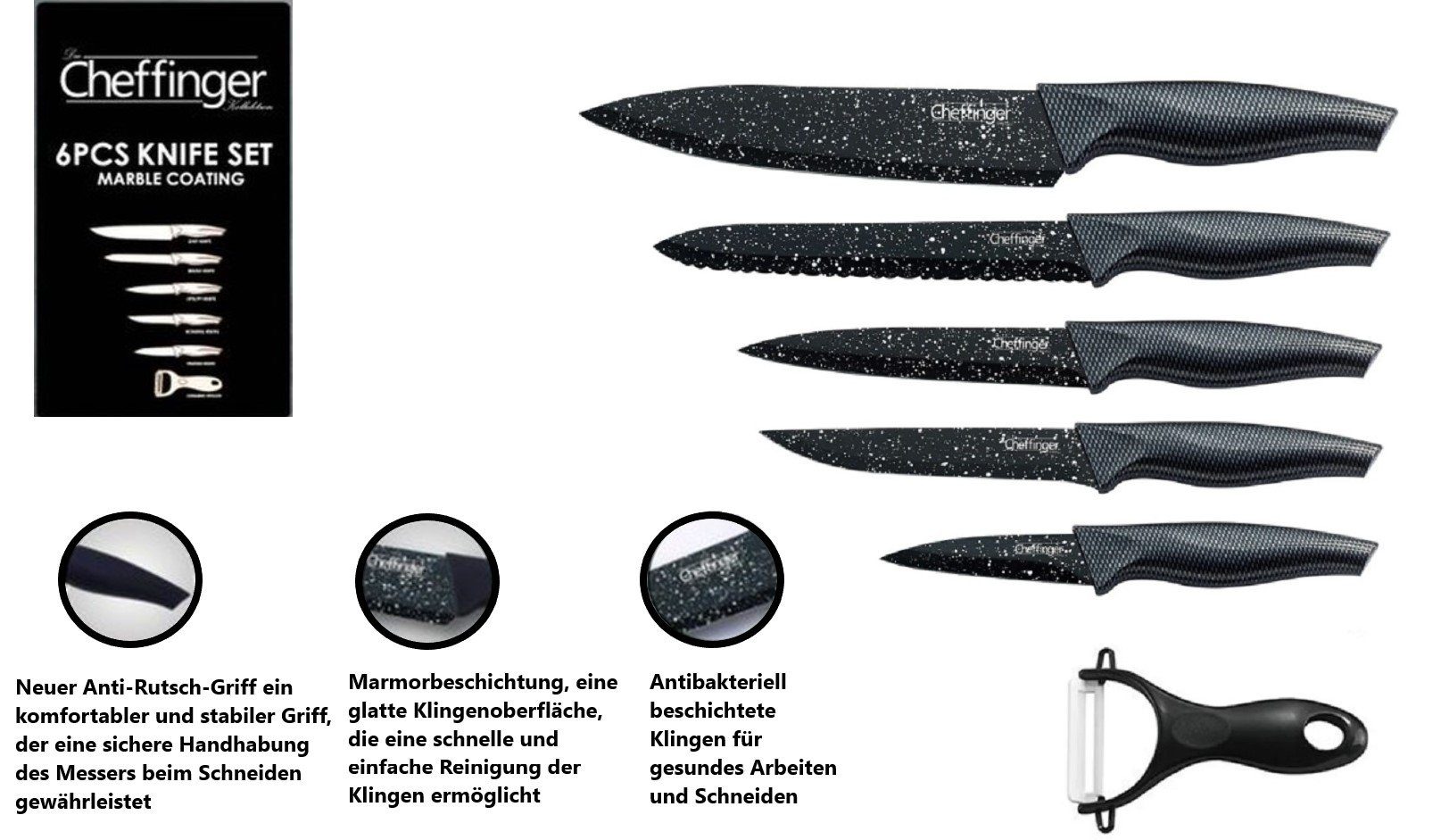 KESSMANN Messer-Set Profi Küchenmesser Set 6 teilig scharf Messerset + Messerbox Knife (Set, 6-tlg., Messerblock Organizer Kochbesteck Küchen Utensilien Messer Set), Kochmesser Fleischmesser Santokumesser Schälmesser Allzweckmesser
