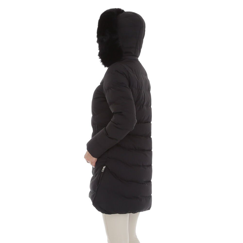 Ital-Design Wintermantel Damen Freizeit Kapuze (abnehmbar) Gefüttert Mantel in Schwarz