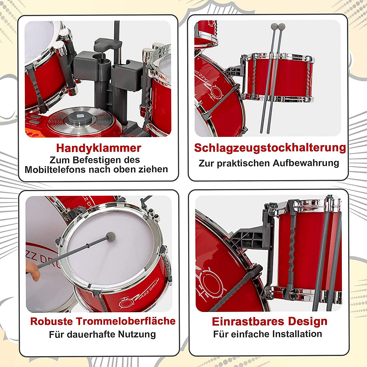 Schlagzeug mit Keyboard & 5 Trommeln & Hocker