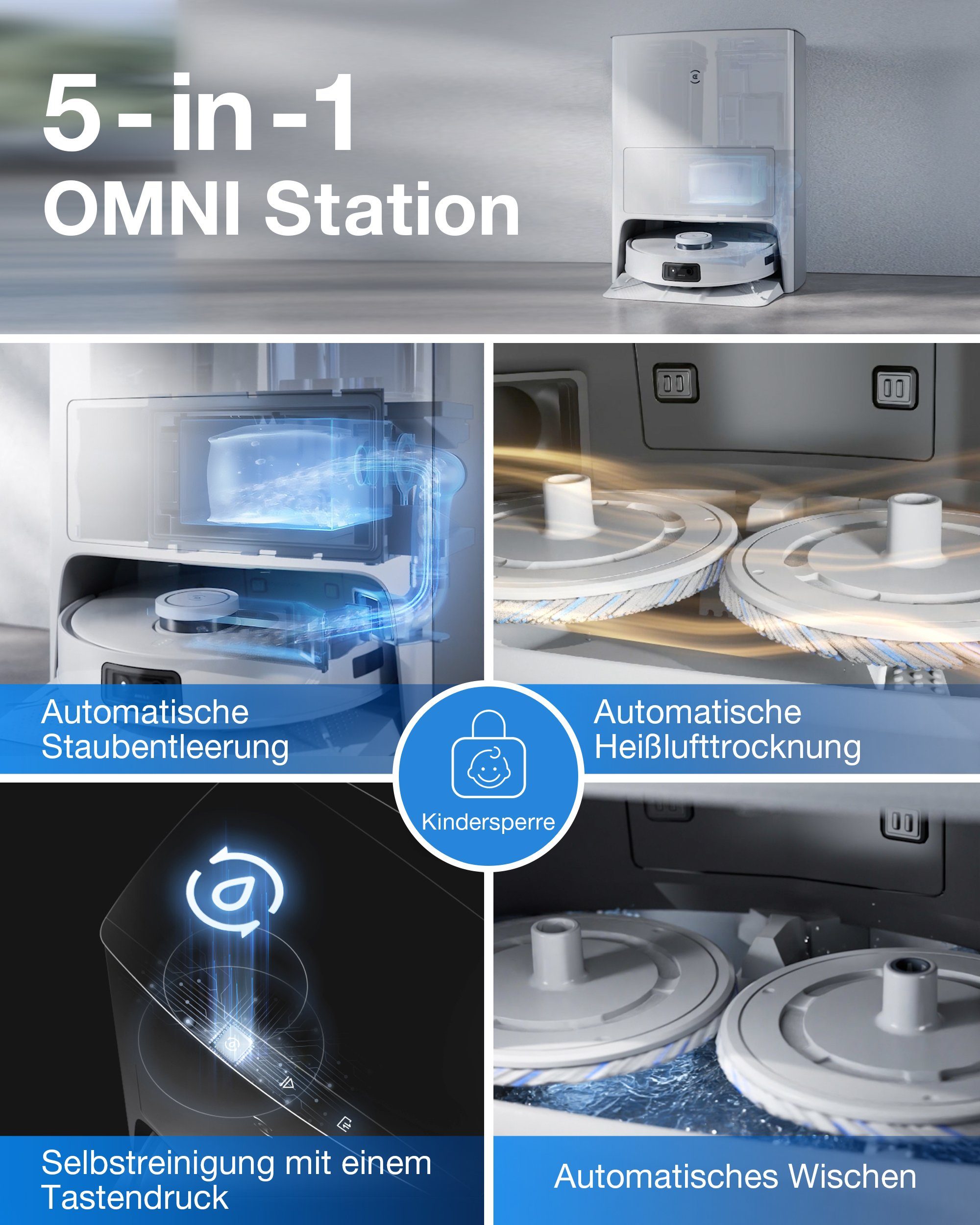 ECOVACS Nass-Trocken-Saugroboter DEEBOT X1e OMNI, 45 W, Saug- und Wischroboter mit autom. Absaugstation