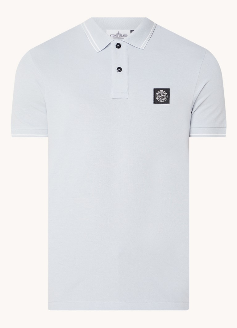 Πόλο Stone Island 2SC18 Στενή Γραμμή από Βαμβακερό Πικέ με Λογότυπο και Κωνικές Μανσέτες
