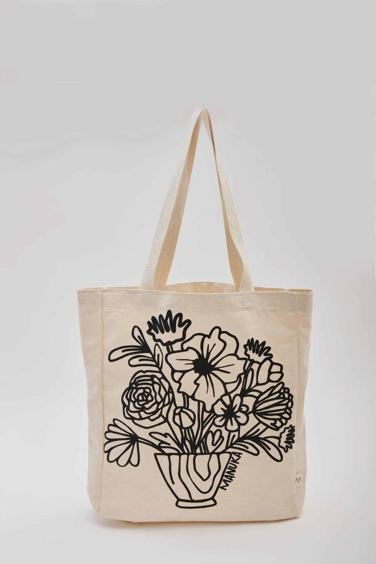 Manuka  BEDRUCKTE GÄSTESTOFFTASCHE BLUME-SCHWARZ