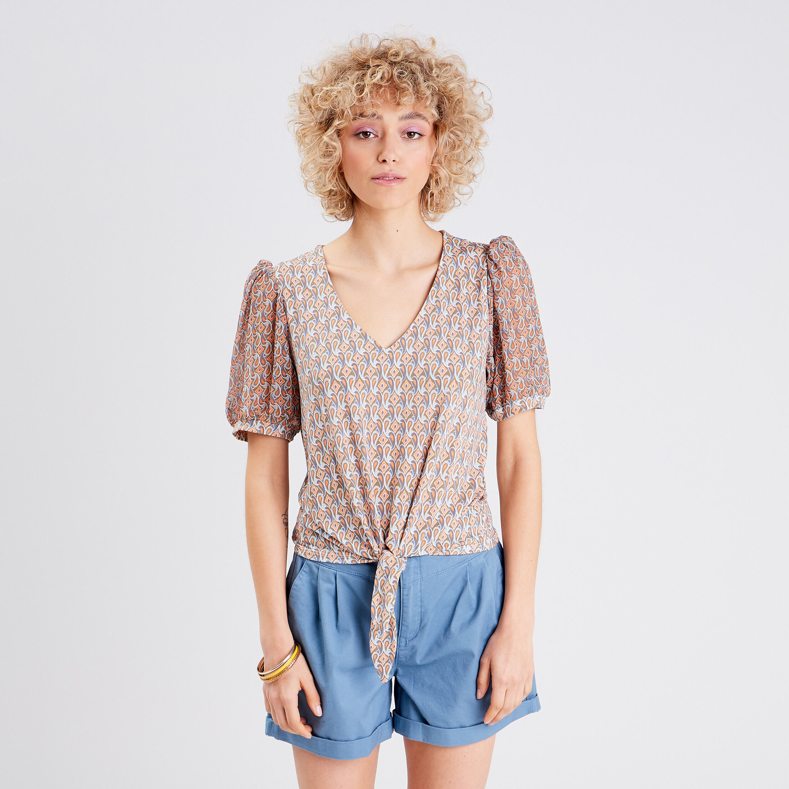 T-shirt manches courtes vert kaki femme | Cache Cache