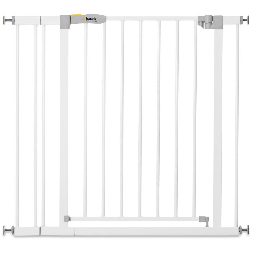Hauck Türschutzgitter Open N Stop - White, Treppenschutzgitter 84 bis 89 cm inkl. 9 cm Verlängerung - ohne Bohren