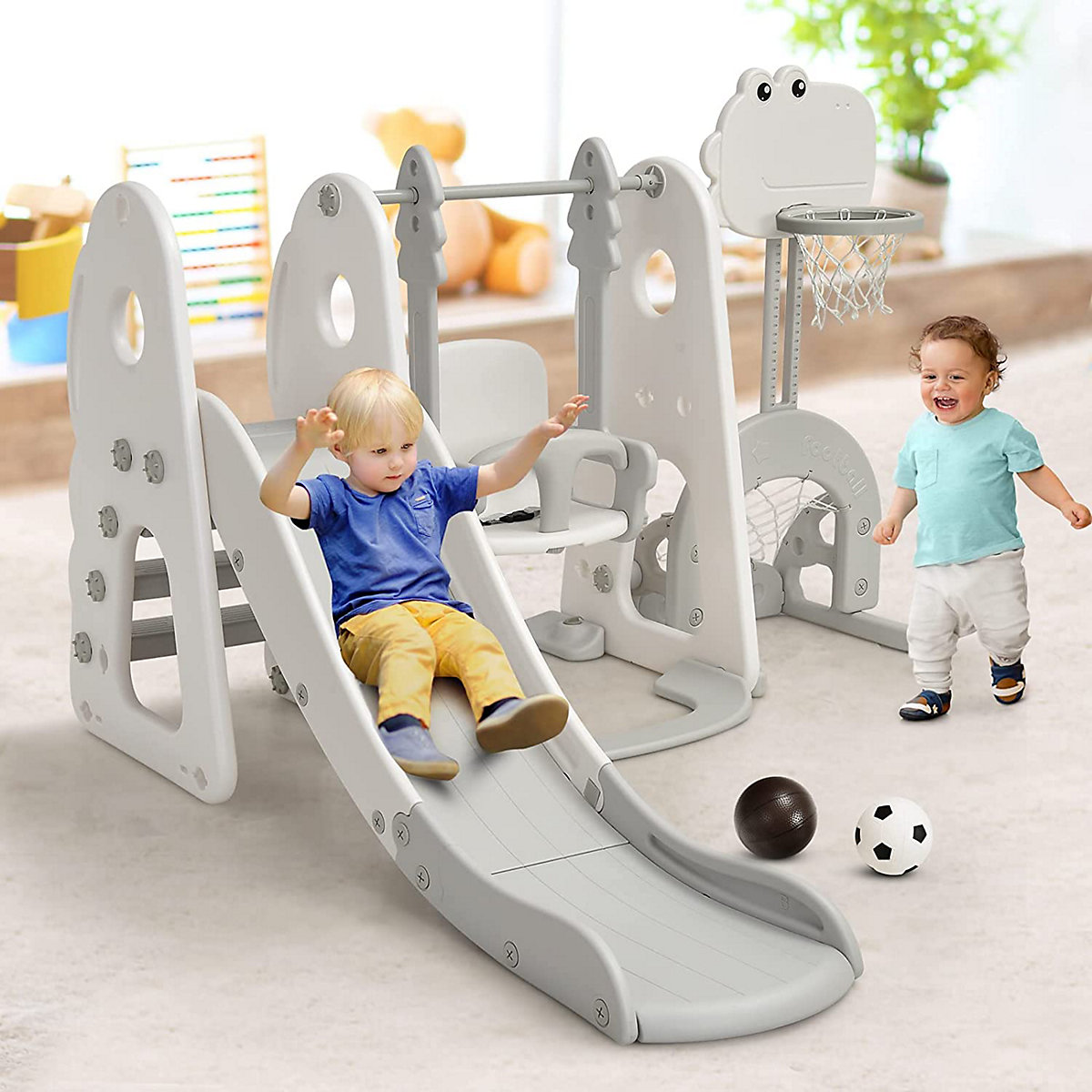 Rutsche 6 in 1 Spielplatz mit Schaukel & Fußballtor & Golfloch