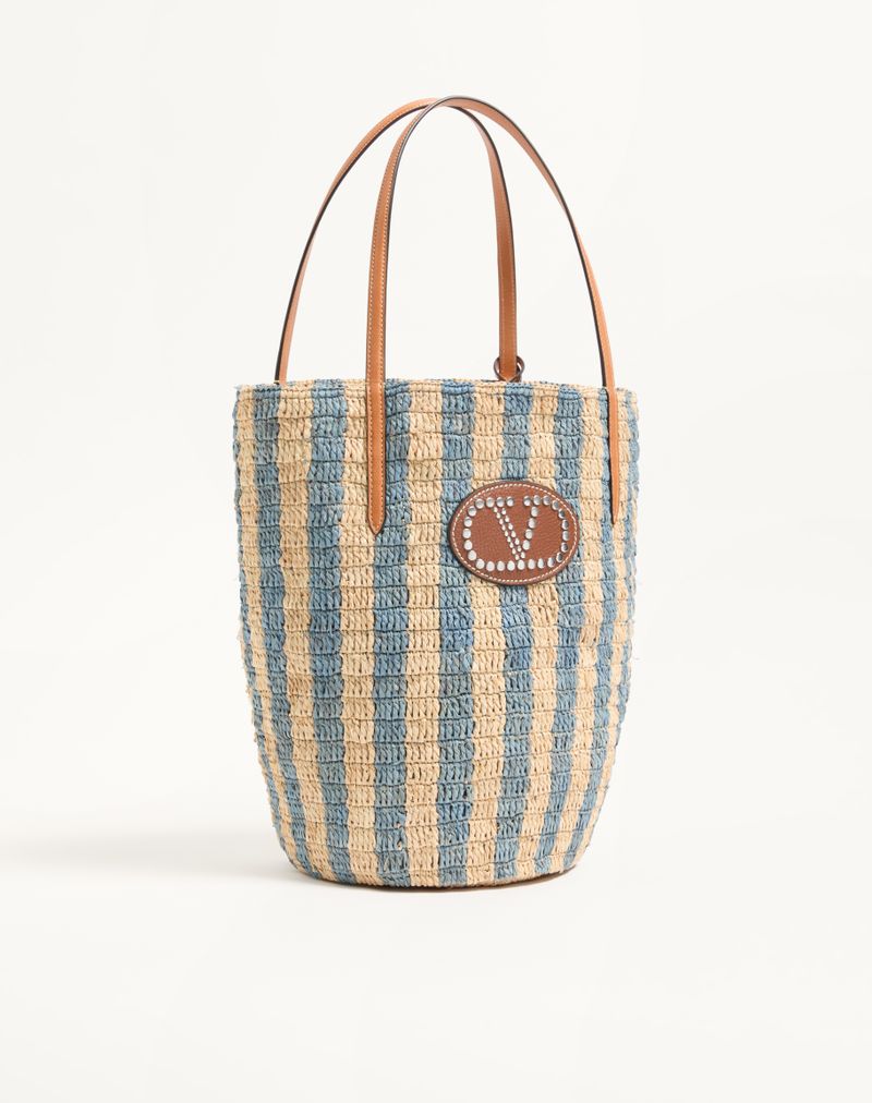 Bolsa de compras listrada de ráfia Valentino Garavani