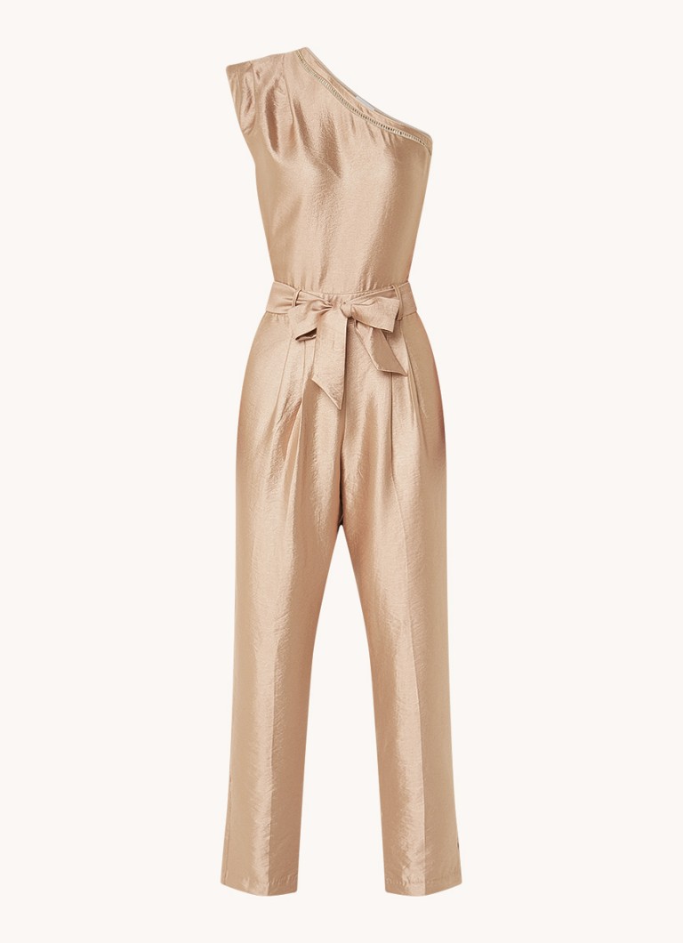 Aaiko Livea tapered fit cropped satin jumpsuit with tie belt