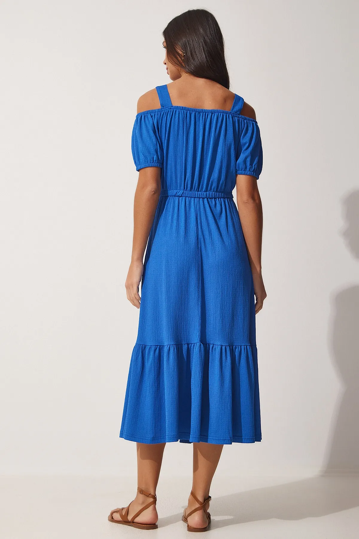 Happiness İstanbul  Dunkelblaues trägerloses Sommer-Strickkleid für Damen AP00182