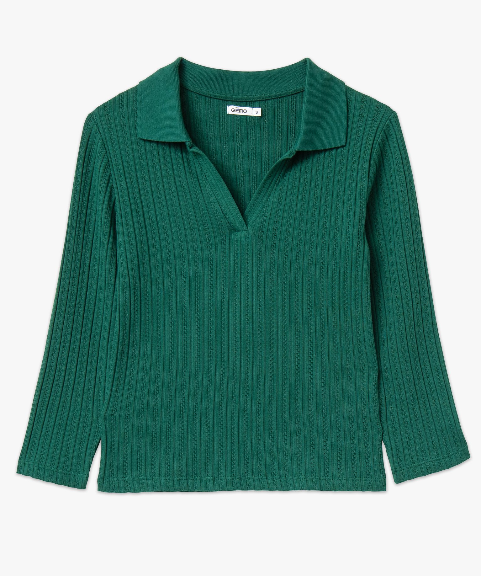 Tee-shirt à manches longues avec col polo femme vert | GEMO