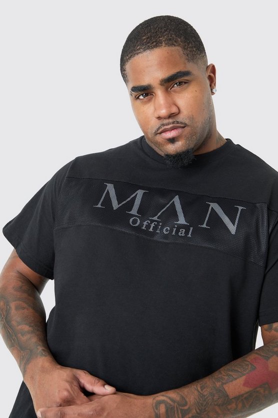 Plus Man Slim-Fit T-Shirt mit reflektierendem Mesh-Overlay