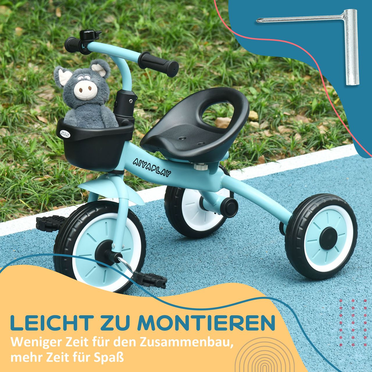 AIYAPLAY Dreirad, Kinderfahrrad mit Fahrradkorb, Kinderrad für Kinder 2-5 Jahre