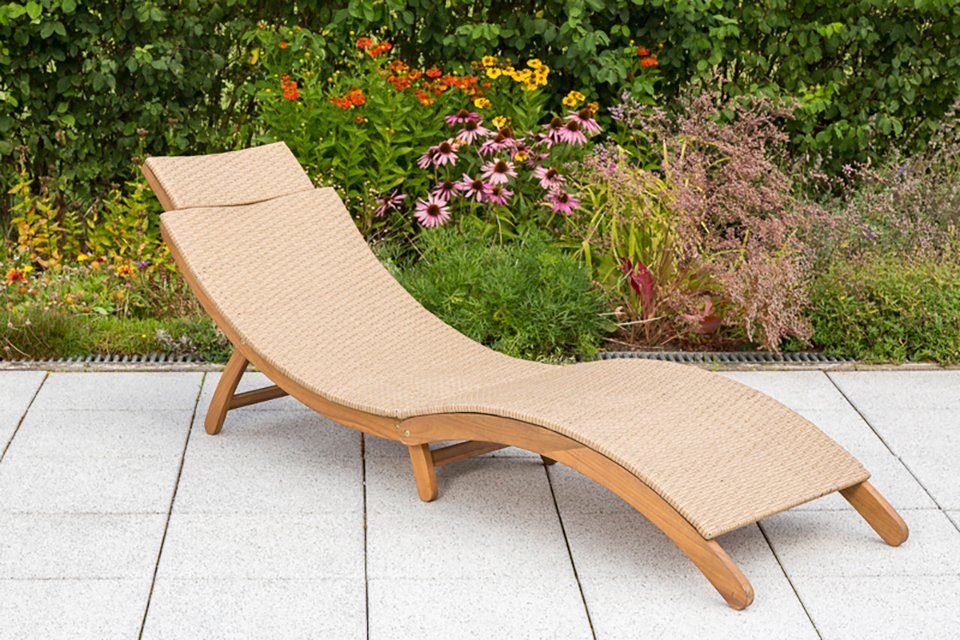 MERXX Gartenliege Capri, Akazie/Polyrattan, klappbar, natur, inkl. Kissen