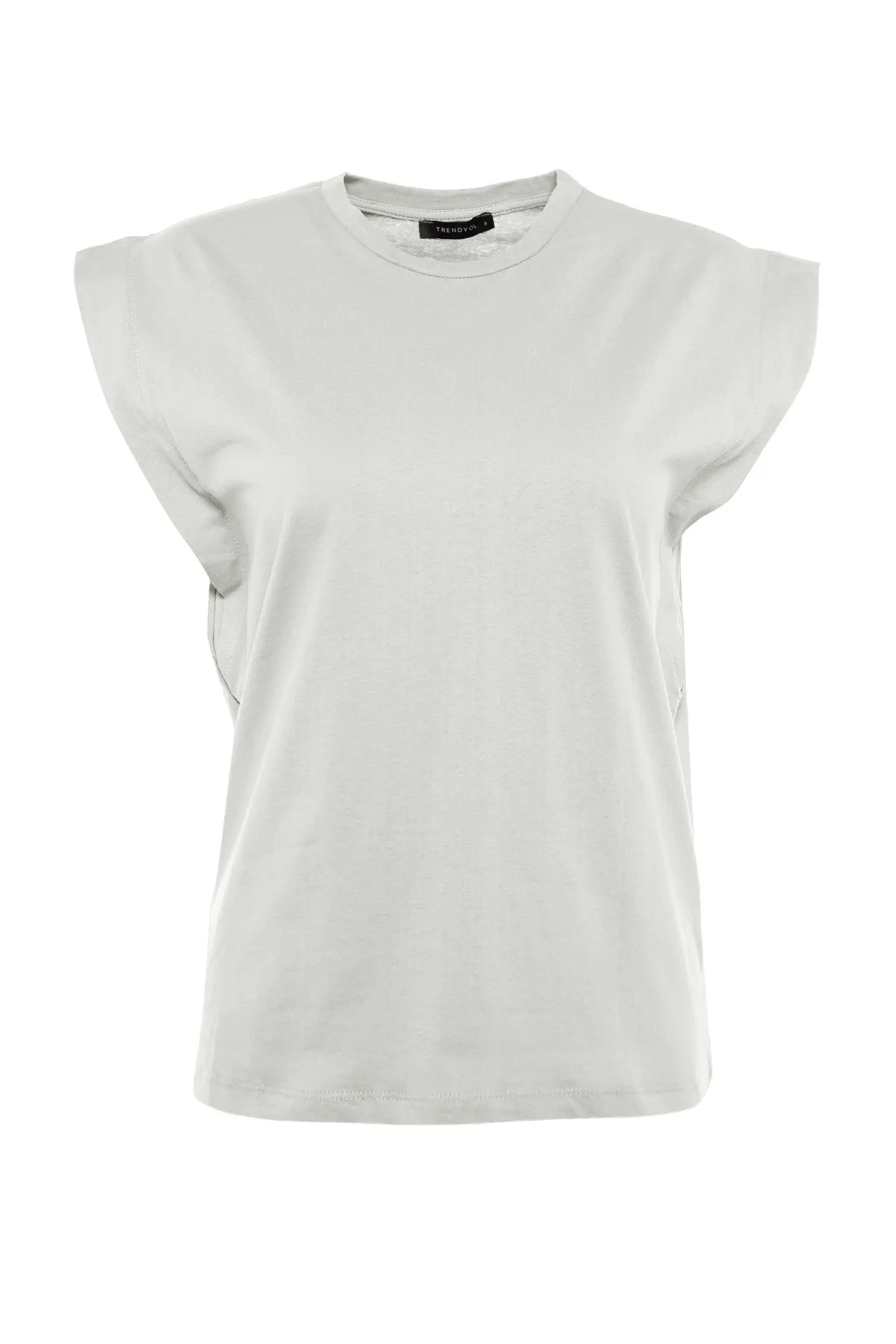 Trendyol Collection  Graues Basic-Strick-T-Shirt mit Rundhalsausschnitt aus 100 % Baumwollwatte TWOSS20TS0021