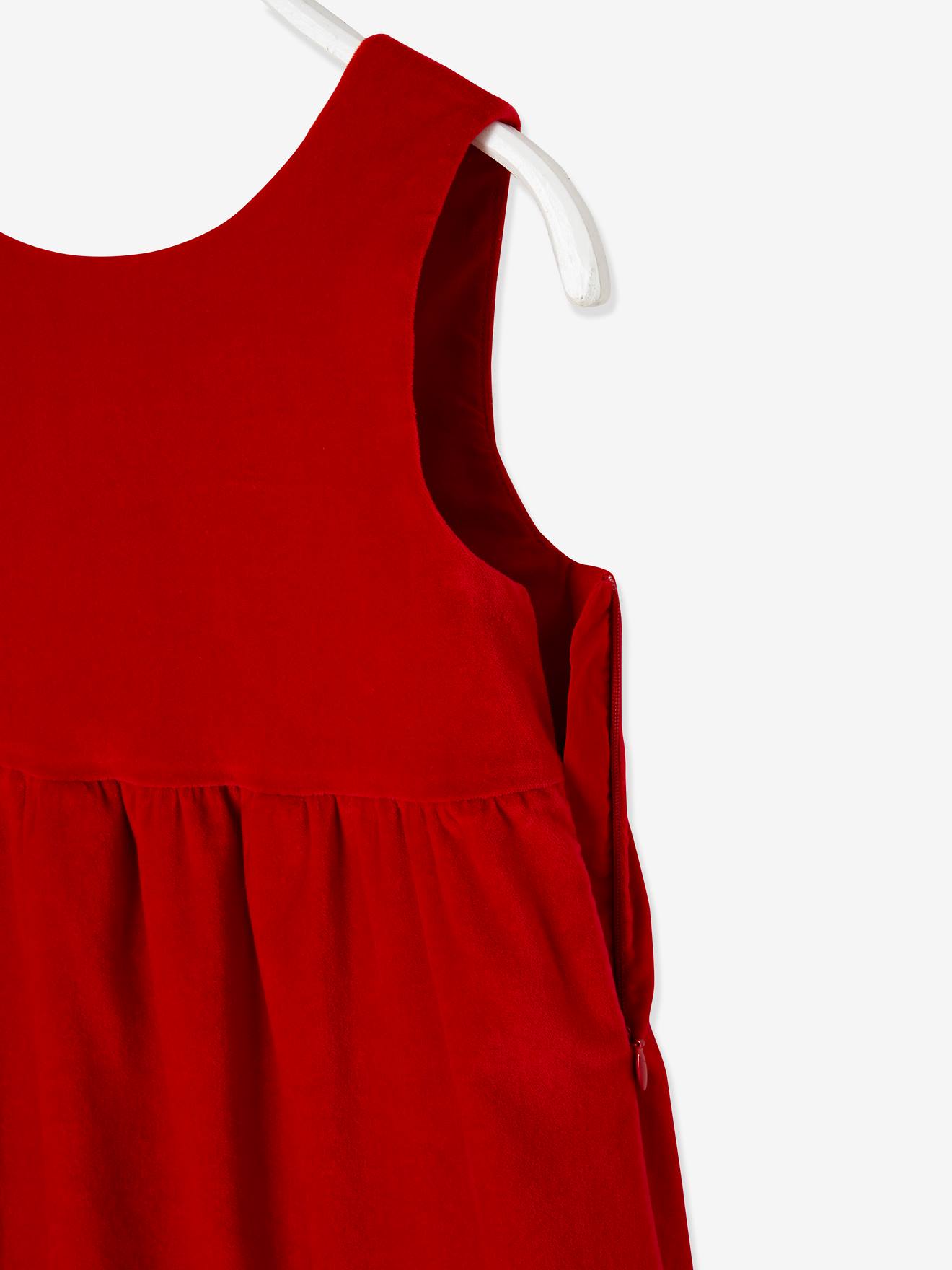 Vertbaudet Festliches Mädchen Samtkleid mit Schleife hinten - rot