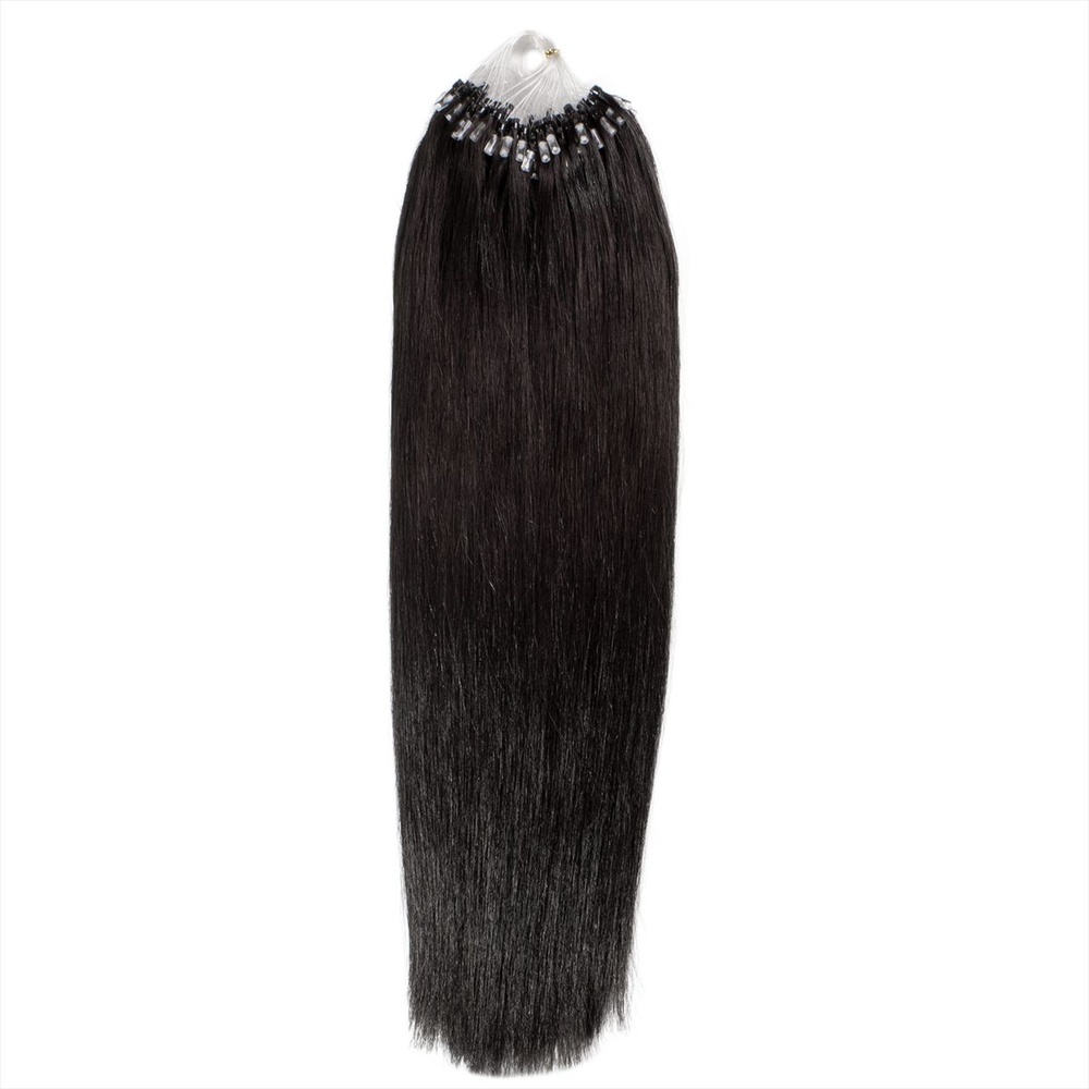 hair2heart Extensions à froid Microring Premium cheveux naturels #1b Noir naturel 0.5g extensions