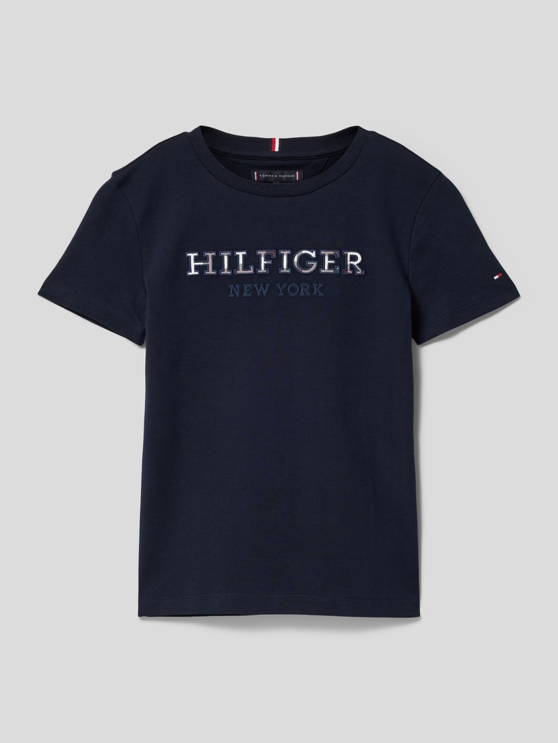 T-Shirt mit Label-Stitching in marineblau