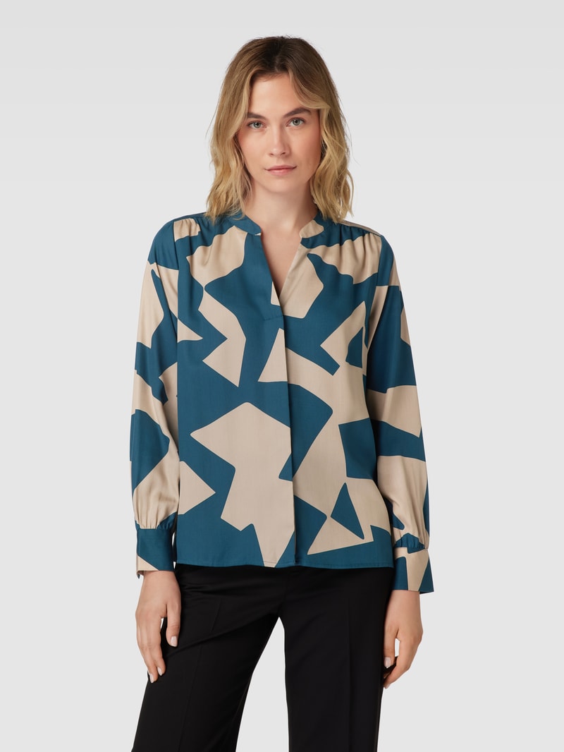 Blusenshirt aus Lyocell mit grafischem Muster in petrol
