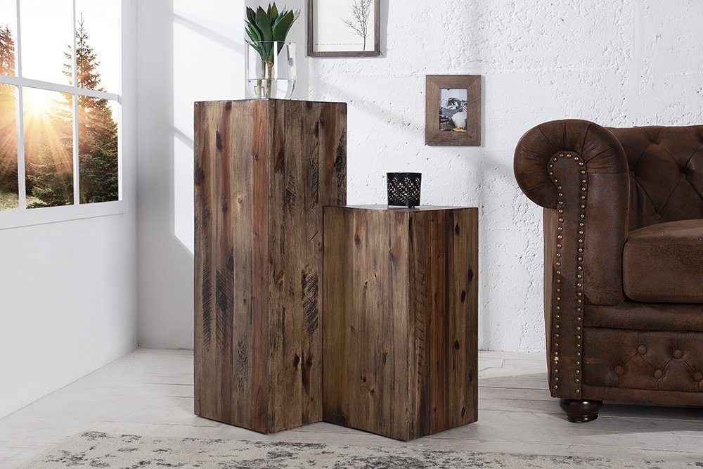 riess-ambiente Beistelltisch COLUMNA 50cm vintage braun, Massivholz · Deko-Säule · Handarbeit · Akazie