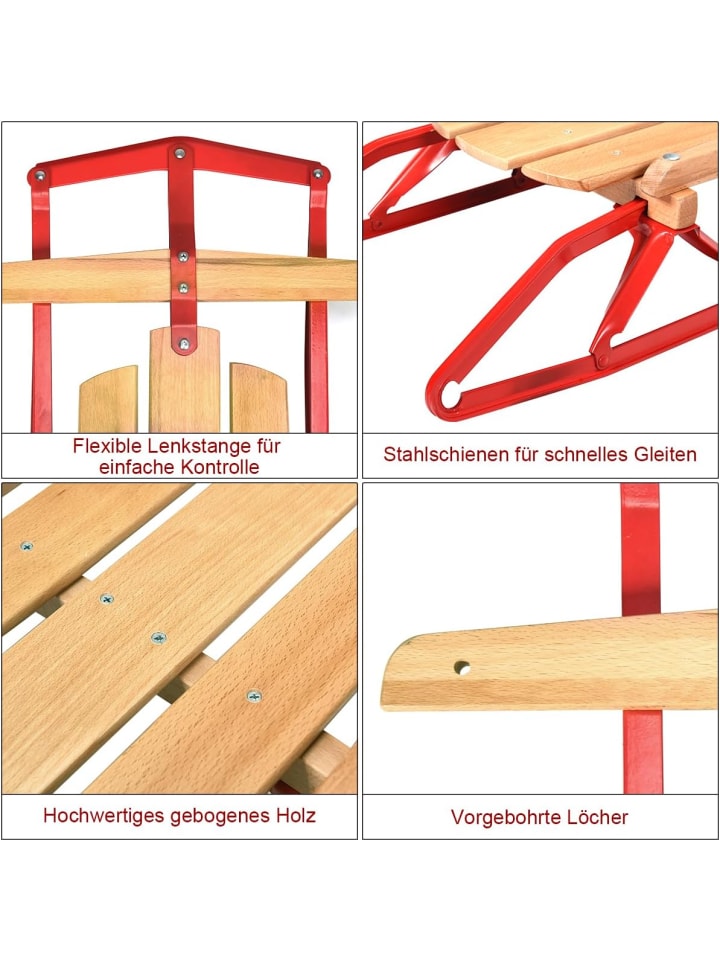 COSTWAY Holzschlitten 137cm ab 5 Jahren in Rot günstig kaufen onesize