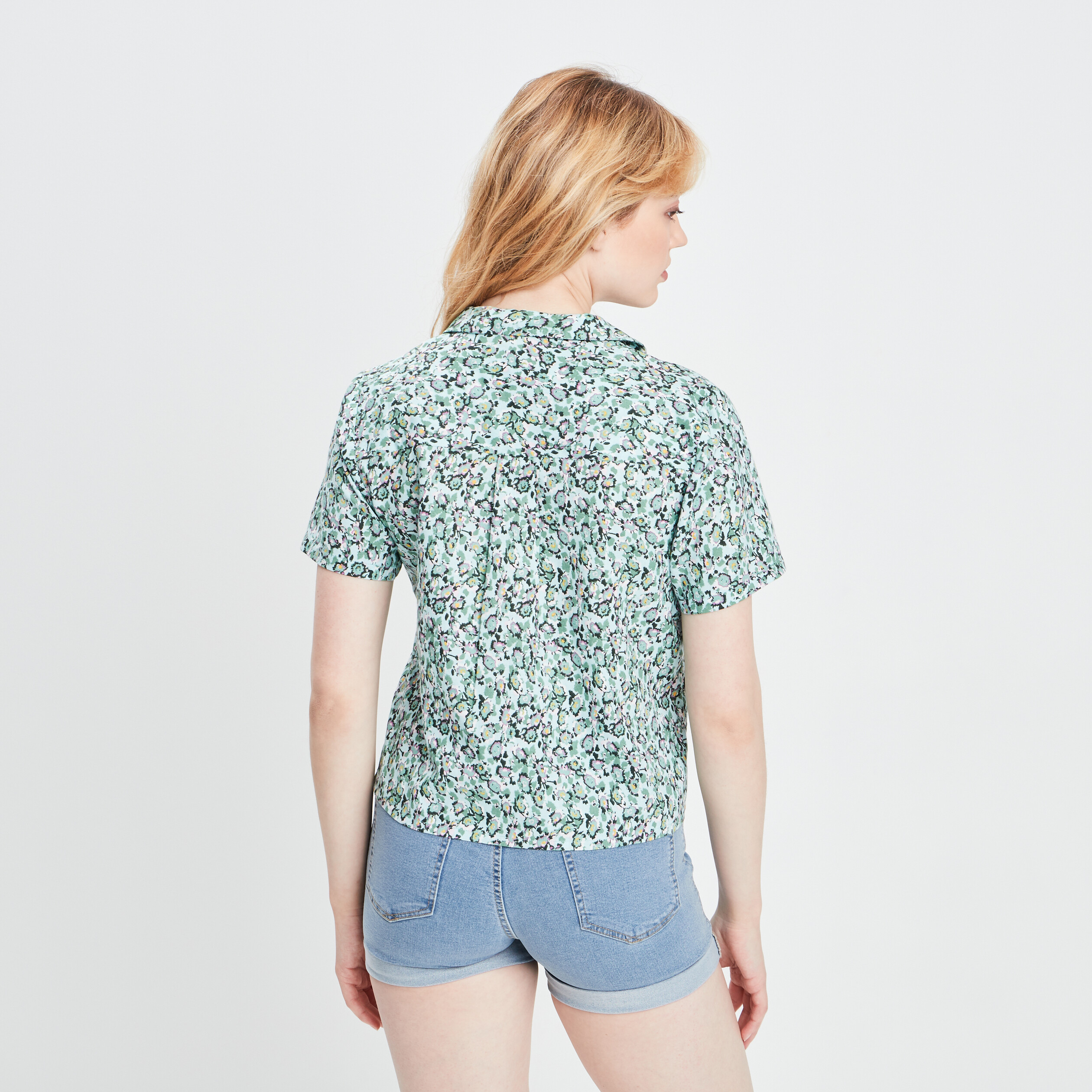 Chemise cropped coton vert femme | La Halle
