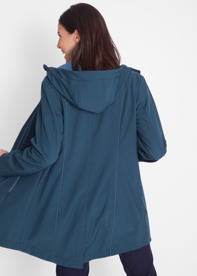 Softshell-Parka mit kontrastfarbenen Nähten, Innenfutter