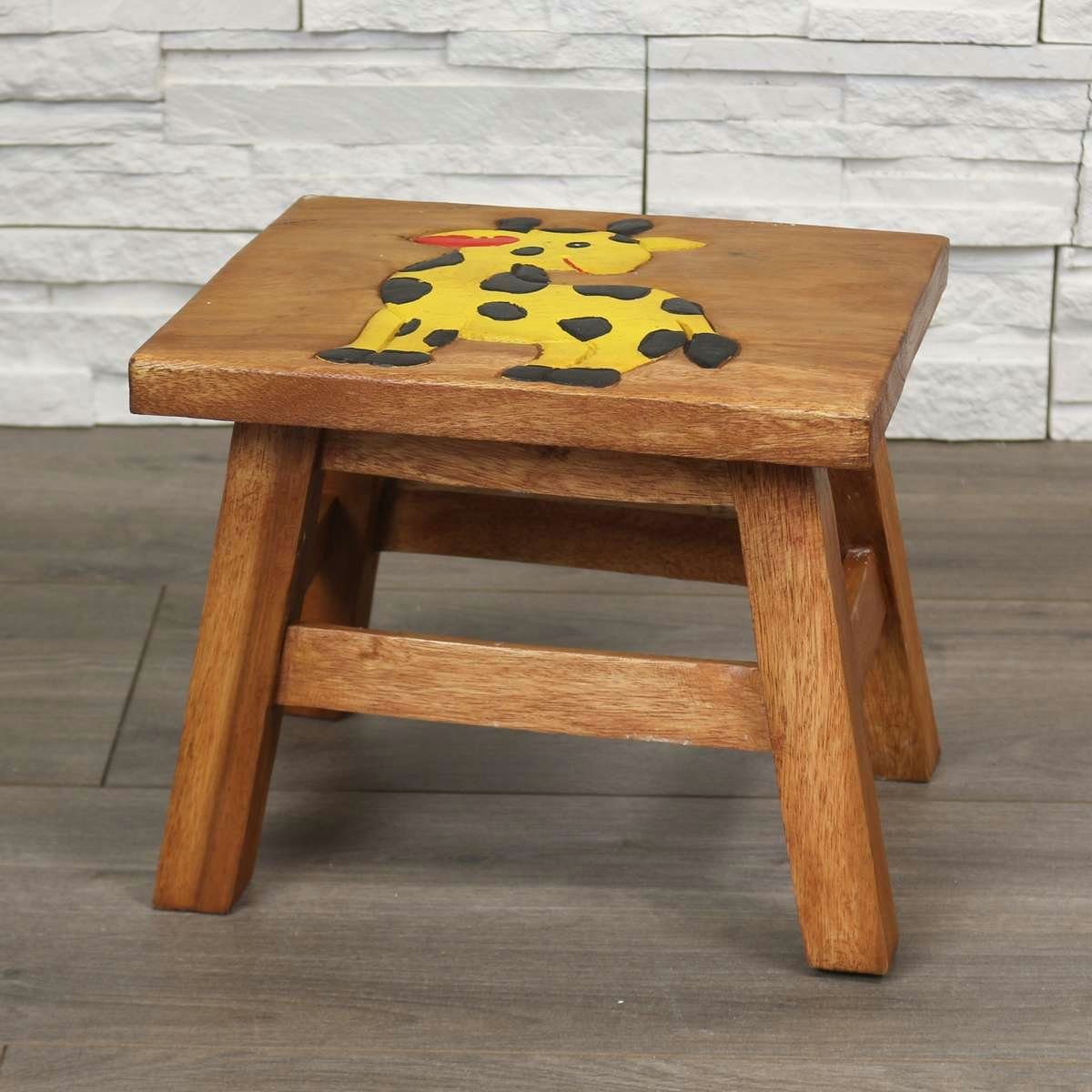 Oriental Galerie Kindersitzgruppe Kindermöbel Set Eckiger Kindertisch mit 2 Hockern Giraffe, traditionelle Herstellung in Handarbeit im Ursprungsland
