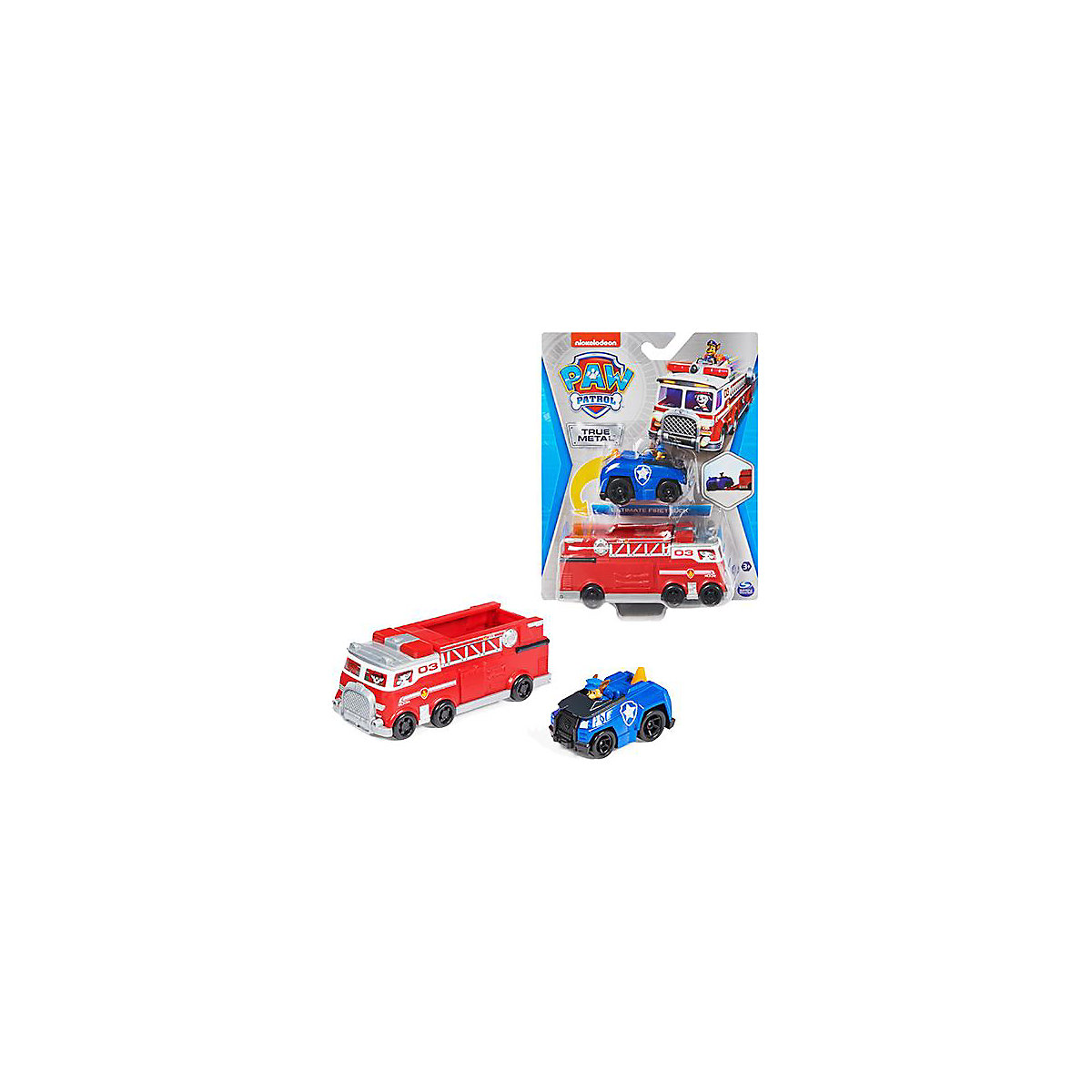 Paw Patrol True Metal Team Fahrzeuge 2er Set mit Feuerwehrwagen und Chase im Polizeiauto, Maßstab 1:55, Spielzeug für Kinder ab 3 Jahren