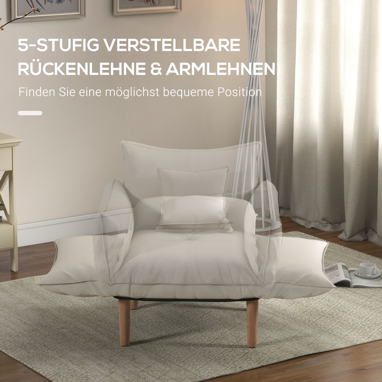 HOMCOM 2-in-1 Sessel, Relaxsessel Akzentstuhl bis 120 kg, Bodensessel mit Kissen